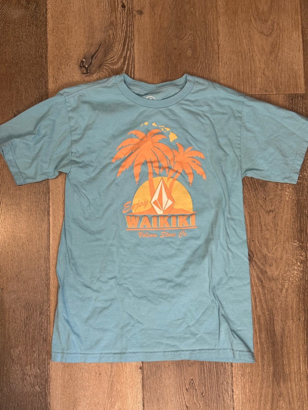 Volcom Light Blue Tee with White Logo Print 0945